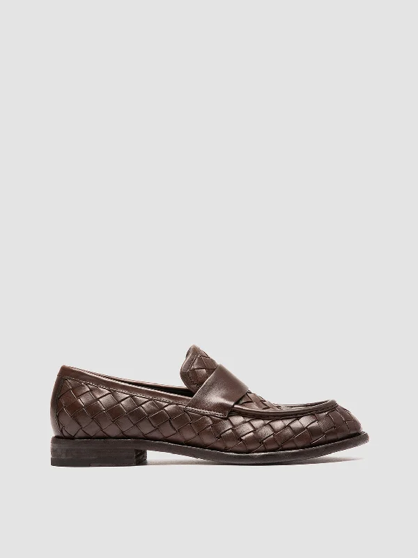 Men's loafers with a low - heeled designRUGGED 008 - Brown Leather Penny Loafers