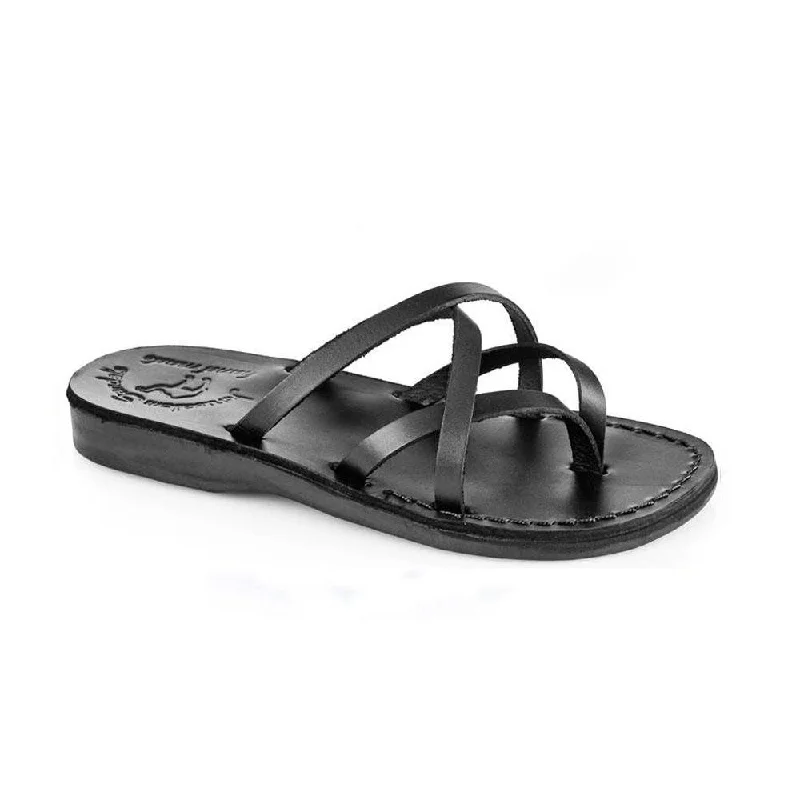 Men's sandals with a perforated leather upper for ventilationTamar - Leather Strappy Flip Flops | Black