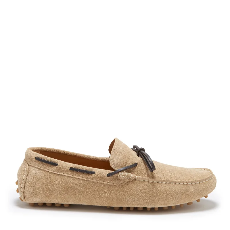 Men's loafers with a pointed toe for a stylish appearanceLaced Driving Loafers, taupe suede