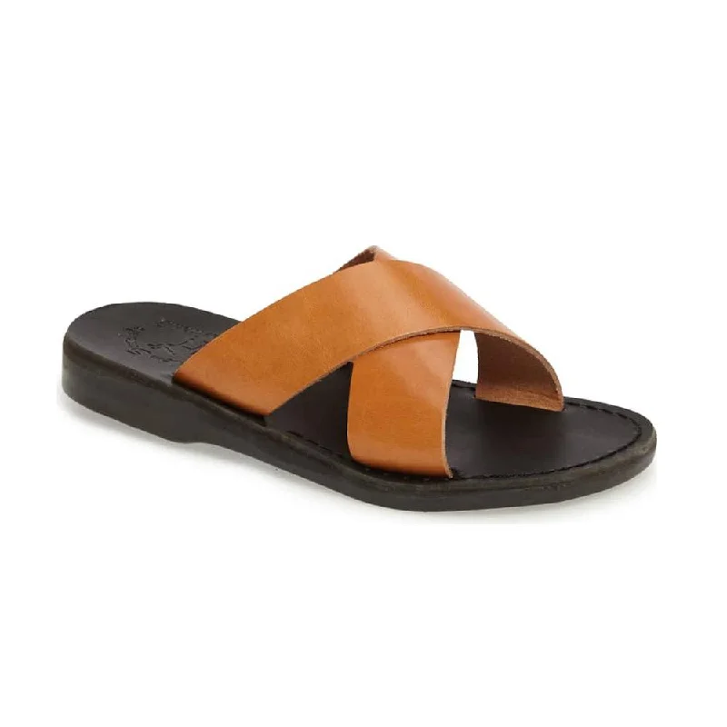 Men's sandals with a padded heelElan - Leather Cross Strap Sandal | Black Tan