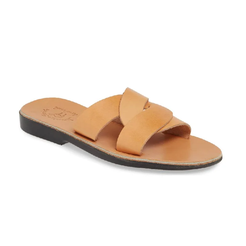 Men's sandals with a durable outer soleEmily - Leather Crossover Strap Sandal | Tan