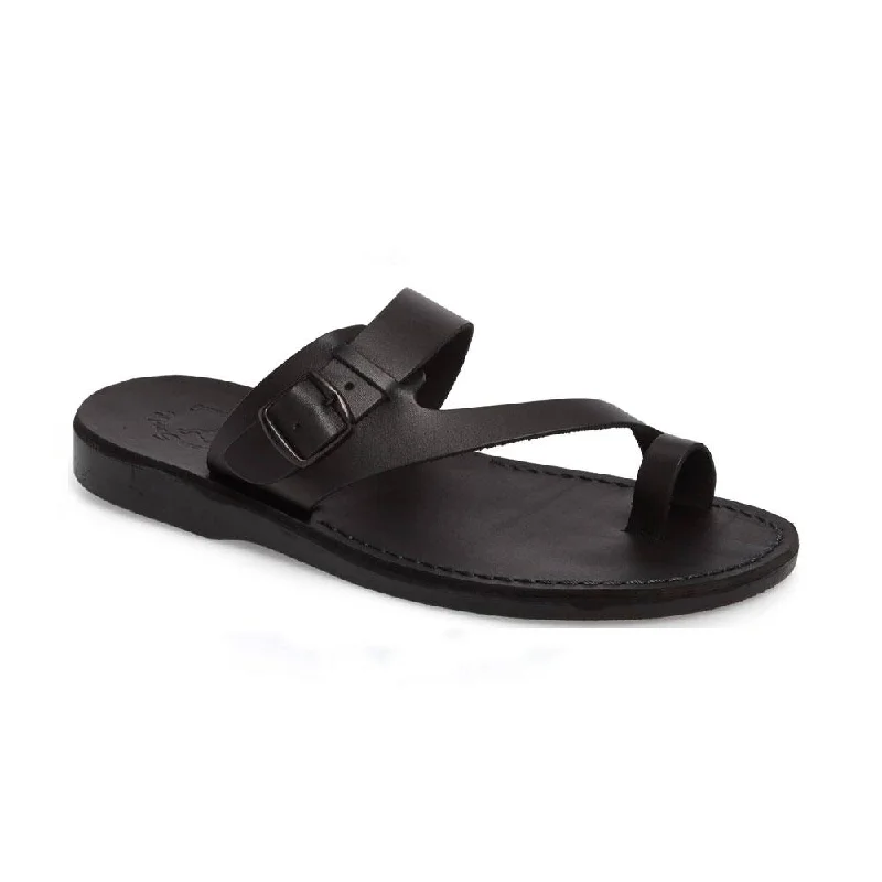 Men's sandals with a wide strap for supportAbner - Leather Metal Buckle Sandal | Black