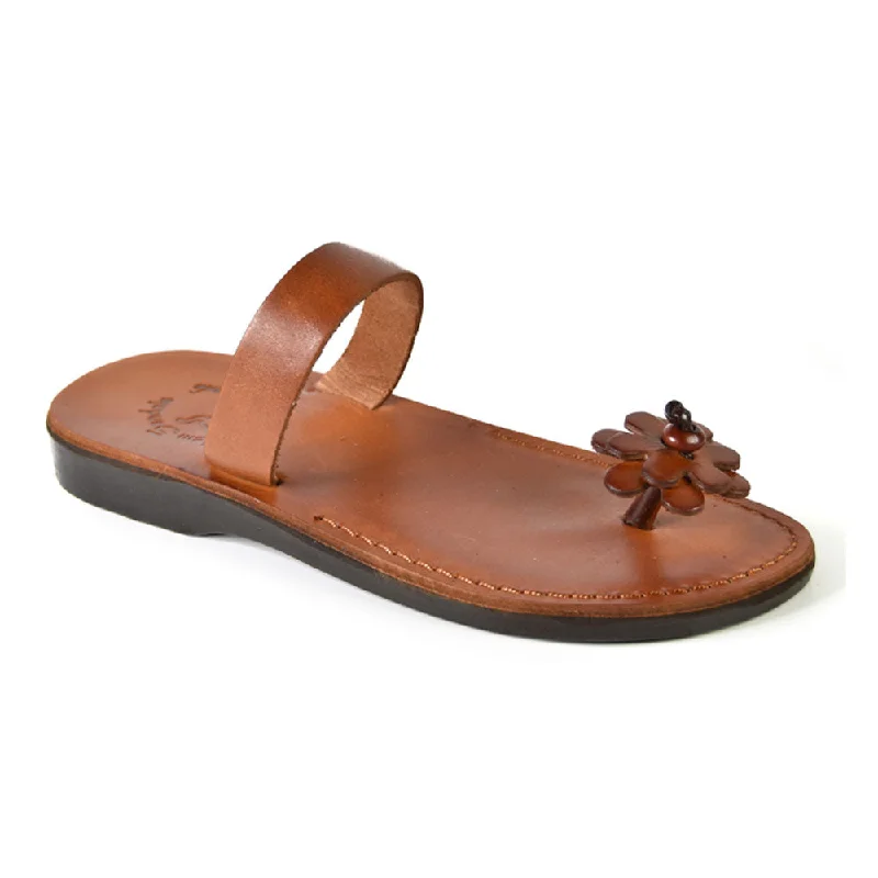 Waterproof men's sandals for water activitiesEsther - Leather Flower Flip Flops | Honey