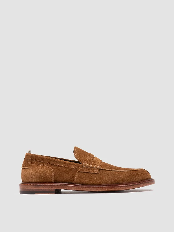 Men's loafers with a leather lacing systemSAX 001 - Brown Suede Penny Loafers