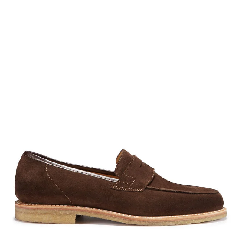 Men's loafers with a leather lacing systemBrown Suede Loafers, Crepe Rubber Welted Sole