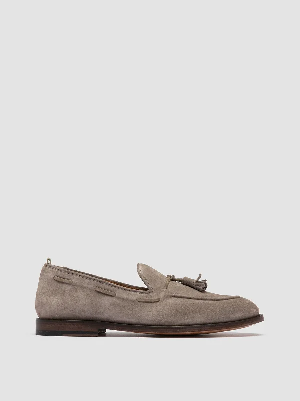 Men's loafers with a moc - toe designOPERA 002 - Taupe Suede Tassel Loafers