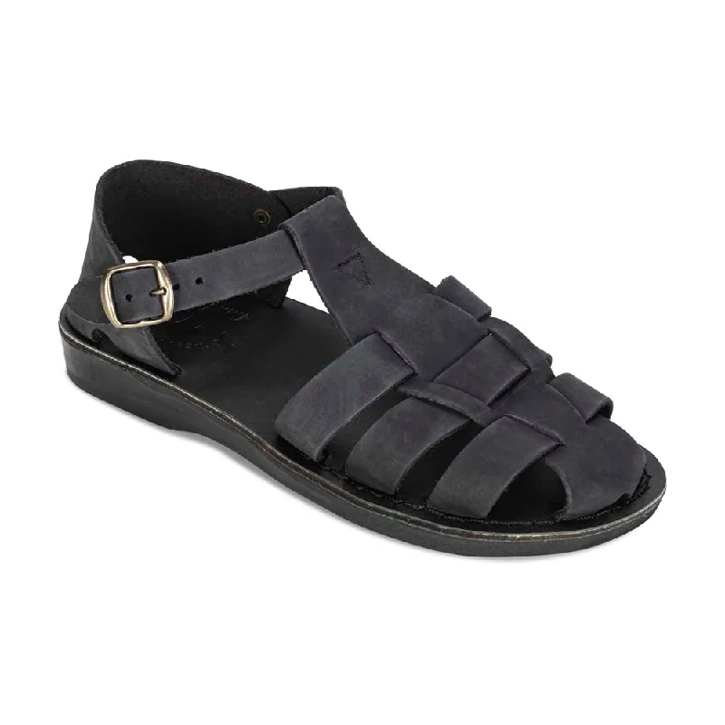 Men's sandals with a wide strap for supportDaniel - Leather Fisherman Sport Sandal | Black Nubuck