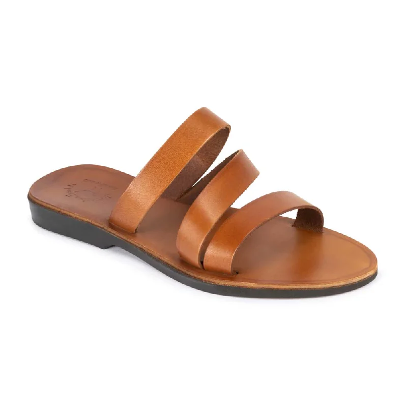 Men's sandals with a cushioned footbedMila - Leather Triple Strap Sandal | Honey