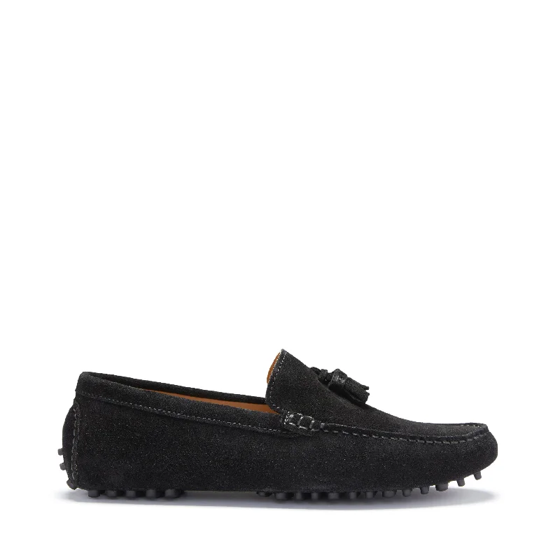 Men's loafers with a memory foam insoleTasselled Driving Loafers, black suede