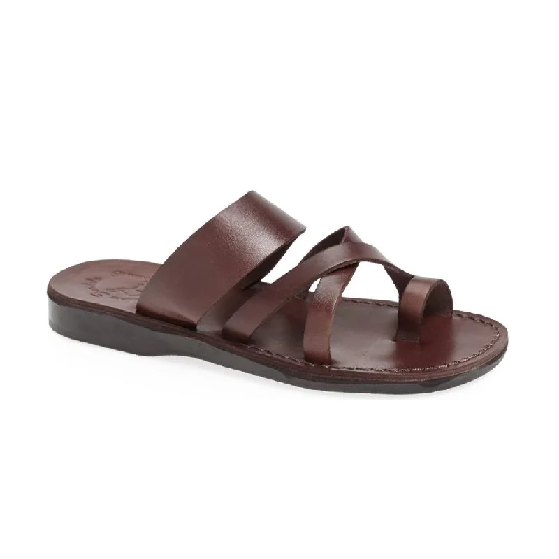 Men's sandals with a rubber sole for tractionThe Good Shepherd - Leather Toe Loop Slide | Brown