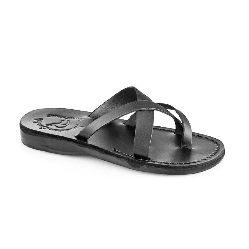 Men's sandals with a decorative buckle or charmAbigail - Leather Toe Sandal | Black