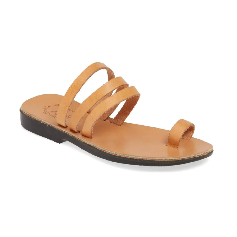 Men's sandals with a decorative buckle or charmAngela - Leather Slip On Sandal | Tan