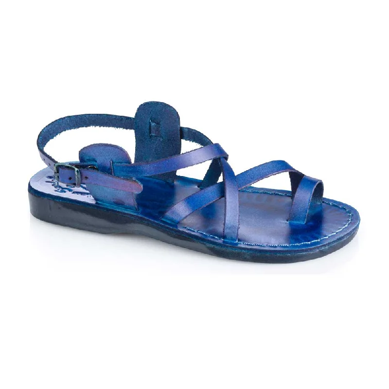 Men's sandals with a perforated leather upper for ventilationThe Good Shepherd Buckle - Leather Toe Loop Sandal | Blue