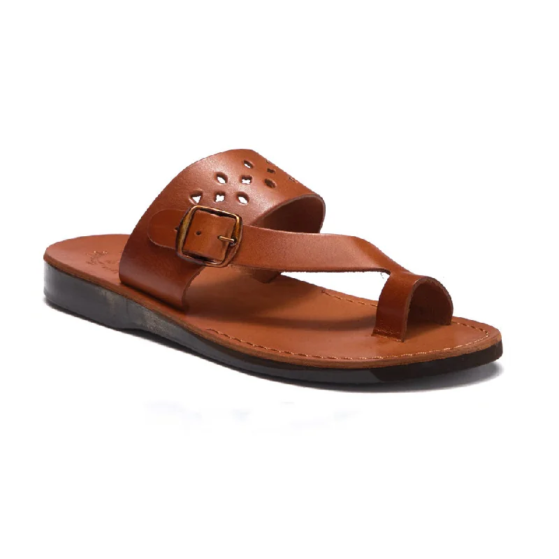 Men's sandals with a wide strap for supportEzra - Leather Cut Out Sandal | Honey