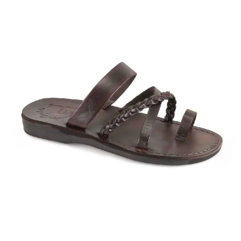 Men's sandals with a buckle closureSophia - Leather Braided Flat Sandal | Brown