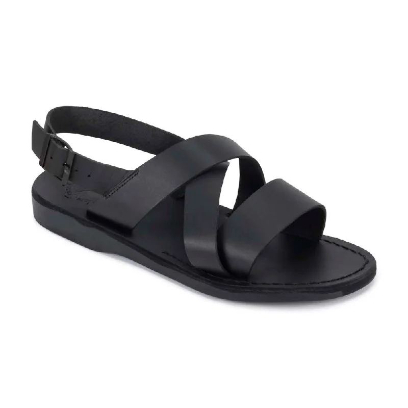 Men's sandals with a flexible sole for easy movementElisha - Leather Three Strap Sandal | Black