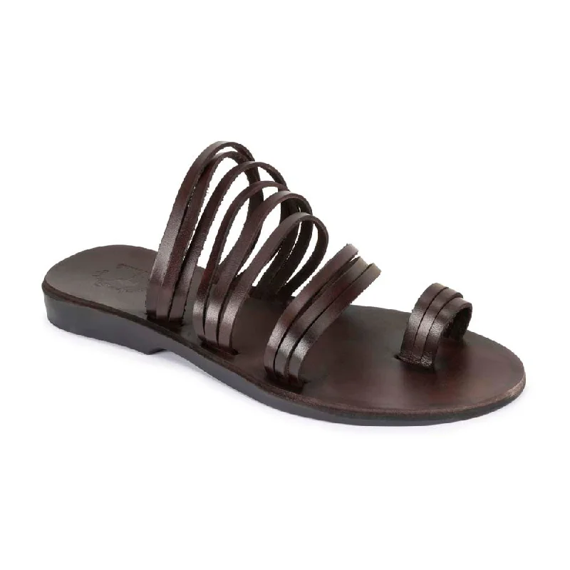 Men's sandals with a rubber sole for tractionLayla - Leather Thin Strap Sandal | Brown