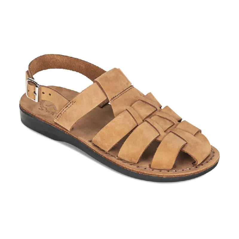 Men's sandals with a removable insole for cleaningMichael - Slingback Leather Fisherman Sandal | Camel Brown Nubuck