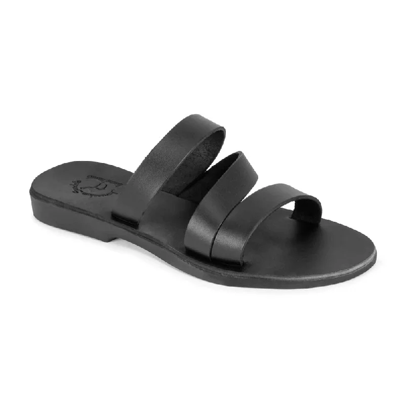 Waterproof men's sandals for water activitiesMila - Leather Triple Strap Sandal | Black