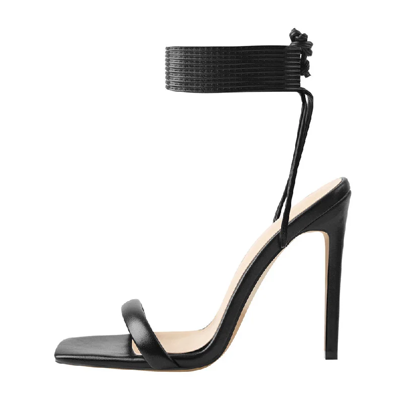 Men's sandals with a buckle closureBlack Square Toe Stilettos High Heel Sandals