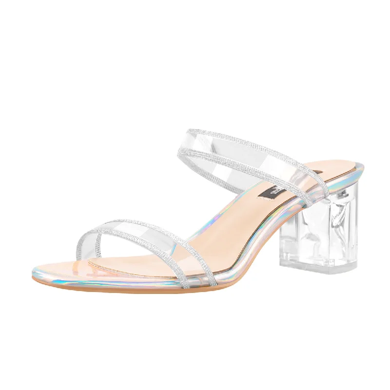 Men's sandals with a flexible sole for easy movementHolographic Slip-On Transparent Chunky Heels Mules