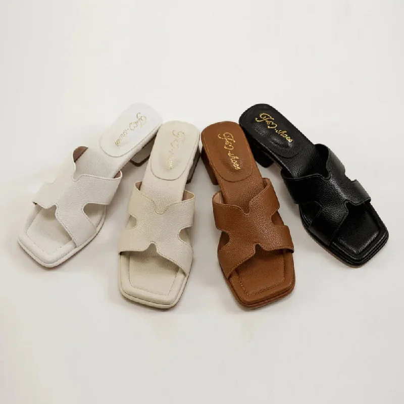 Men's sandals with a rubber sole for tractionAK1337 H字帶荔枝紋皮革低跟拖鞋