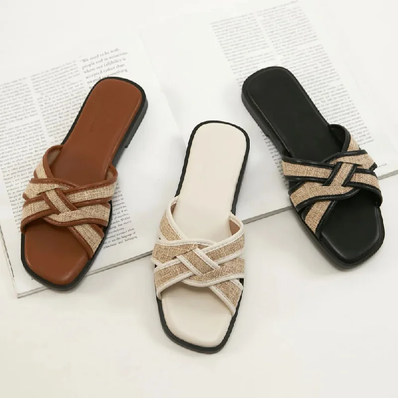 Men's sandals with a leather lining for comfortAK1339 拼接草編度假拖鞋