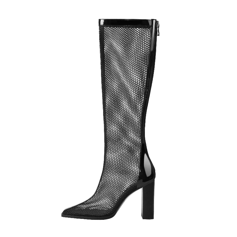 Men's sandals with a shock - absorbing insoleBlack Mesh Square Toe Thigh High Boots