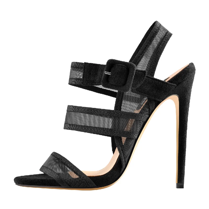 Men's sandals with a leather lining for comfortMesh Straps Stiletto Buckle Strap Sandals