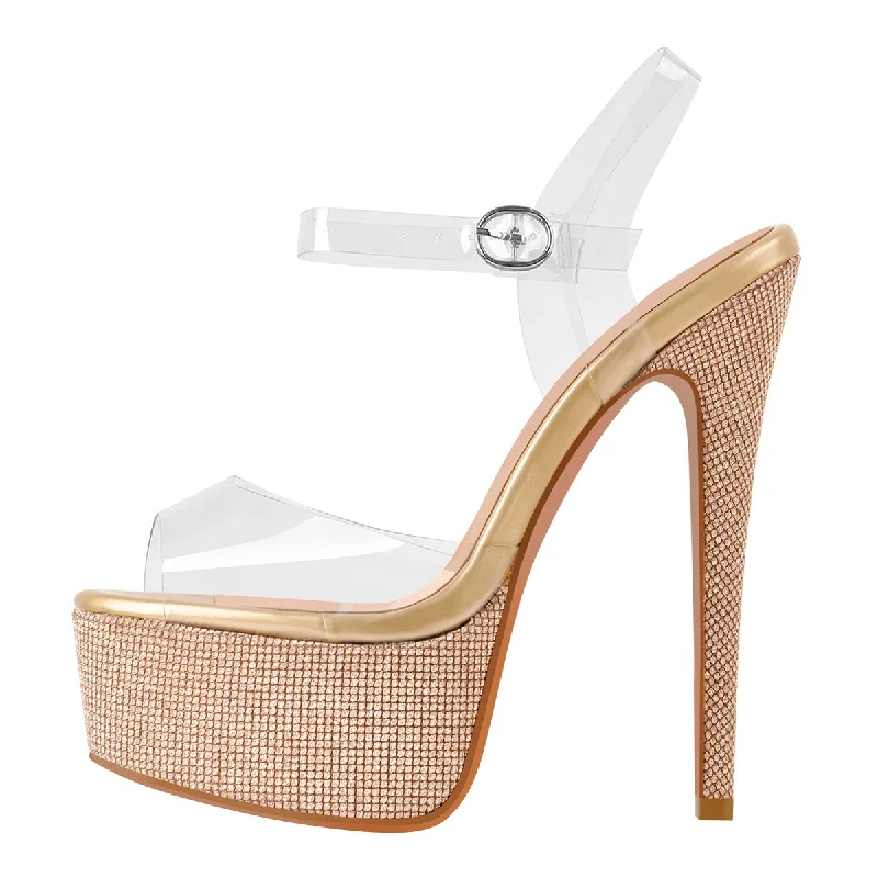 Men's sandals with a decorative buckle or charmClear PVC Ankle Strap Buckle Stiletto High Heel Sandals