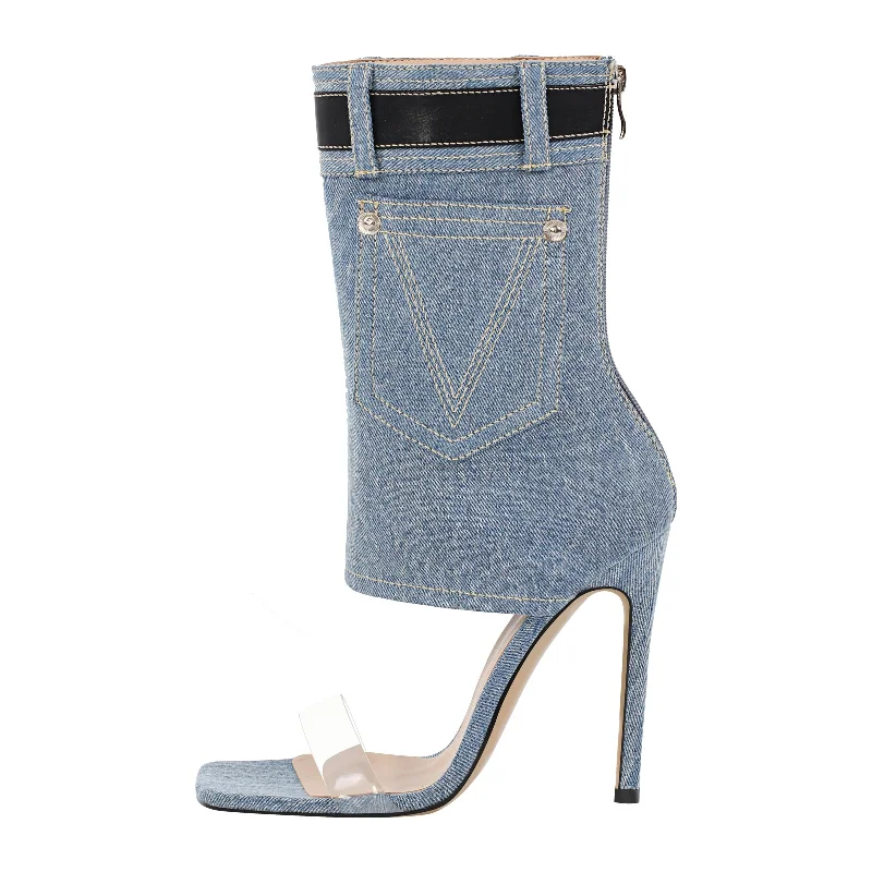 Men's sandals with a wide strap for supportDenim Square Toe Stiletto Ankle Sandals