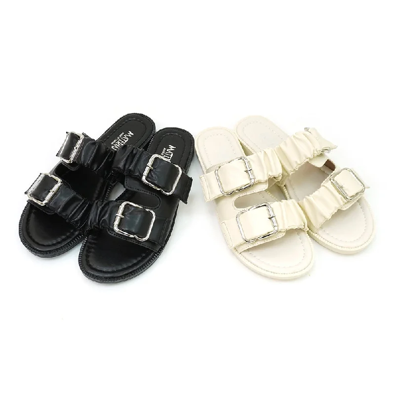 Men's sandals with a buckle closureER1229 抓皺二字帶平底拖鞋