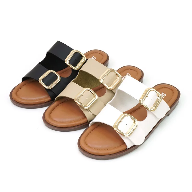 Men's sandals with a decorative buckle or charmER1231 Q軟底扣飾雙帶拖鞋