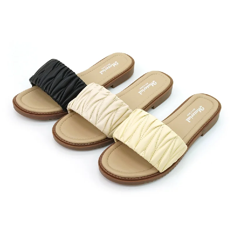 Men's sandals with a removable insole for cleaningER1236 皺摺闊帶平底拖鞋