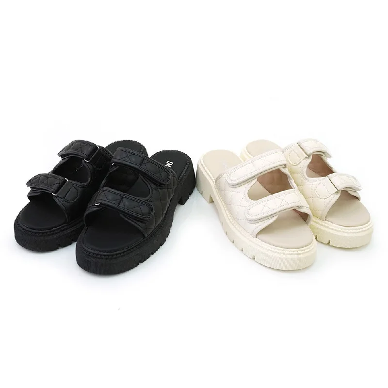 Men's sandals with a wide strap for supportER1238 菱格紋二字帶厚底拖鞋