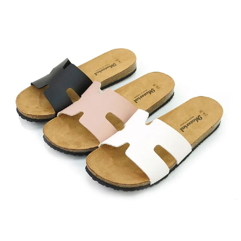 Men's sandals with a contrast stitching detailER1241 H字闊帶平底拖鞋