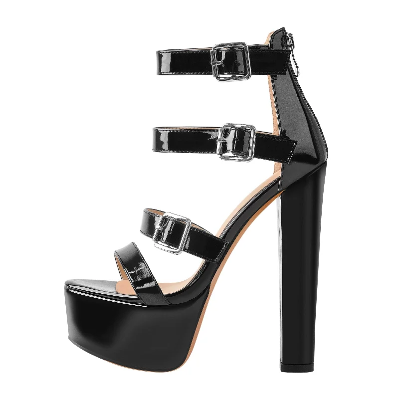 Men's leather sandals with an adjustable strapOnlymaker Sandals Platform Chunky High Heels