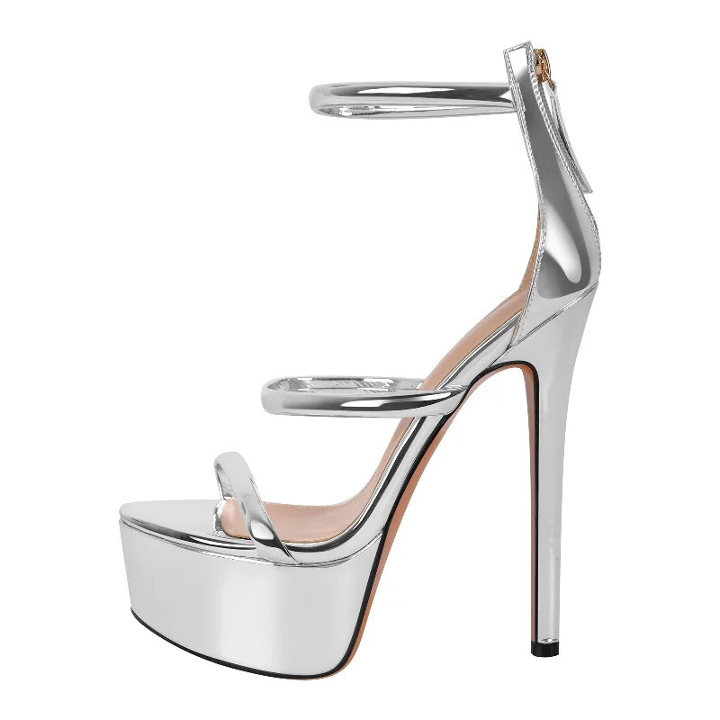 Men's leather sandals with an adjustable strapOpen Toe Stiletto Ankle Straps Platform Sandals