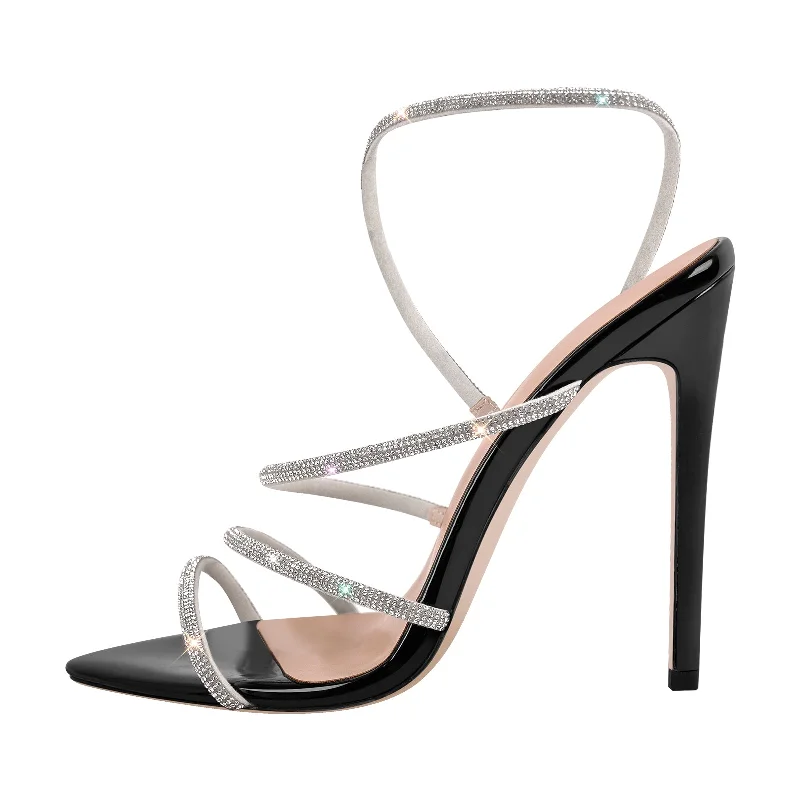 Men's leather sandals with an adjustable strapPointed Toe Rhinestone Strap Stiletto Sandals