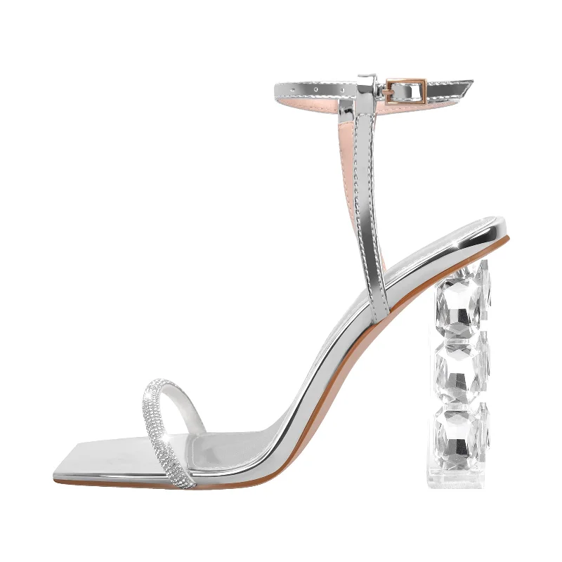 Men's sandals in a neutral color like black or brownRhinestone Buckle Strap Plexiglass Heels Sandals