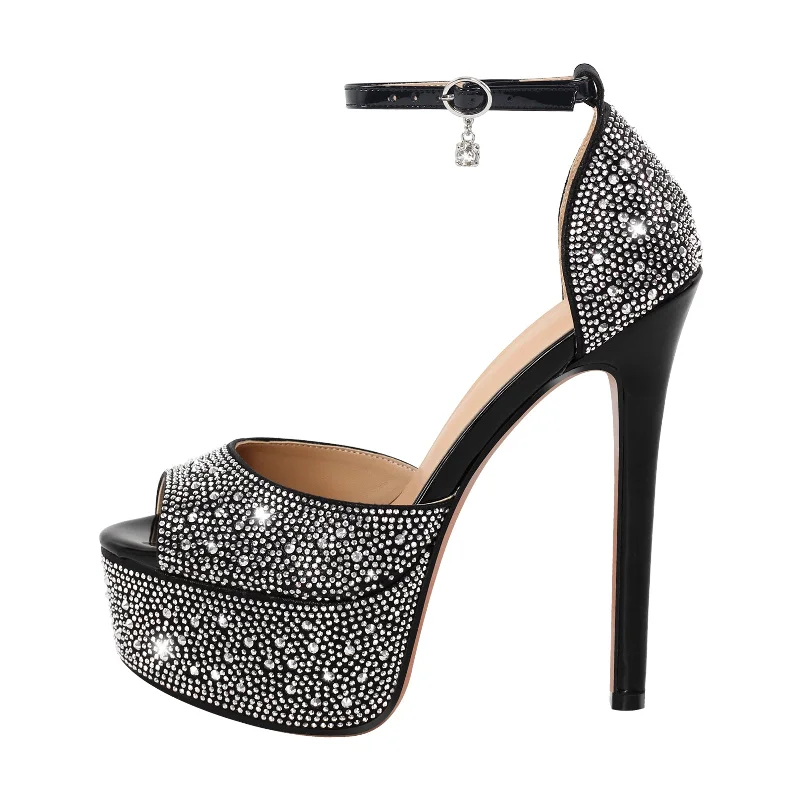 Men's sandals with a perforated leather upper for ventilationRhinestone Peep Toe High Heel Platform Sandals