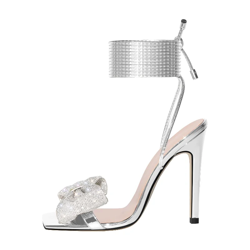 Men's sandals with a buckle closureRhinestone Square Toe Stiletto Ankle Strap Sandals