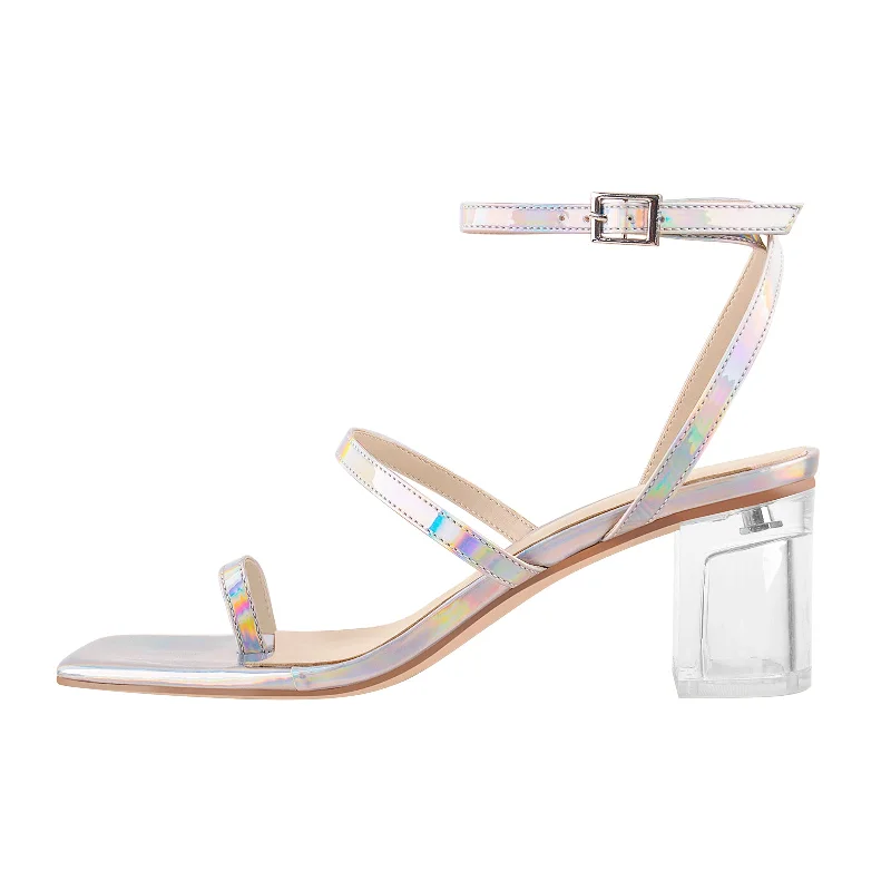 Men's sandals with a stretchy strap for a better fitSquare Toe Colorful Clear Chunky Heels Sandals