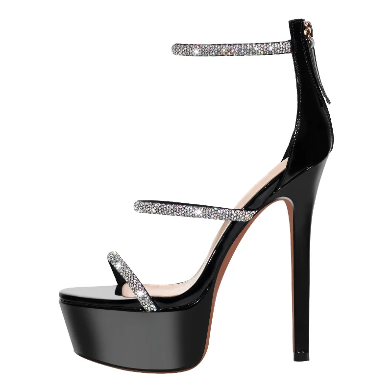 Men's leather sandals with an adjustable strapRhinestone Open Toe Stiletto Platform Sandals