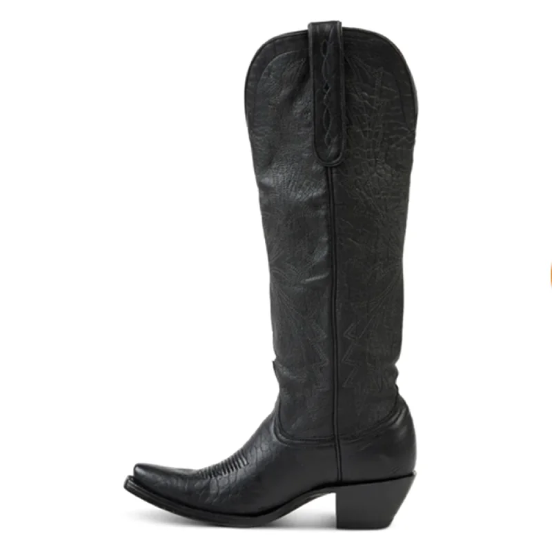 Men's western boots with a suede shaft and a leather soleAllen Boots "Cassidy" Black Tall Soft Leather Pointed Toe Boot