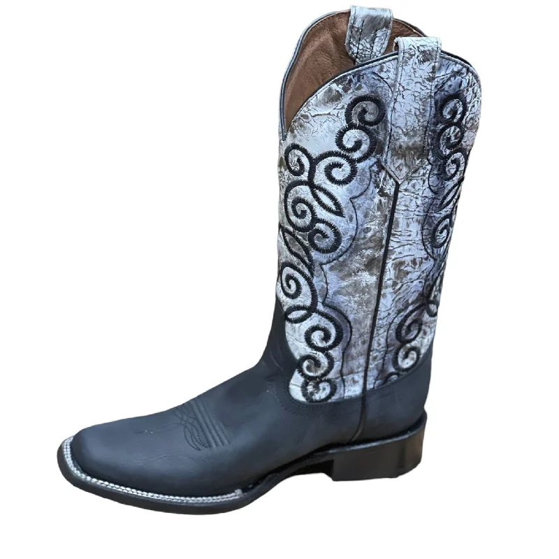 Men's western boots with a leather - wrapped heel and a smooth finishCircle G Women's Black/White Embroidered Boots