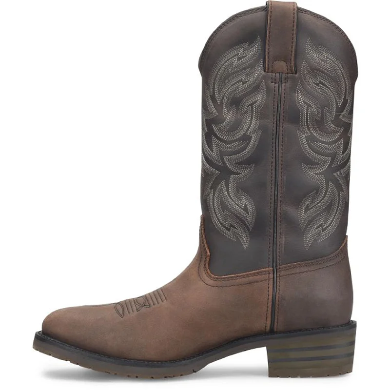 Men's genuine leather western boots with a snake - skin inlayDouble H Men's Brown/Black Tascosa West Boots