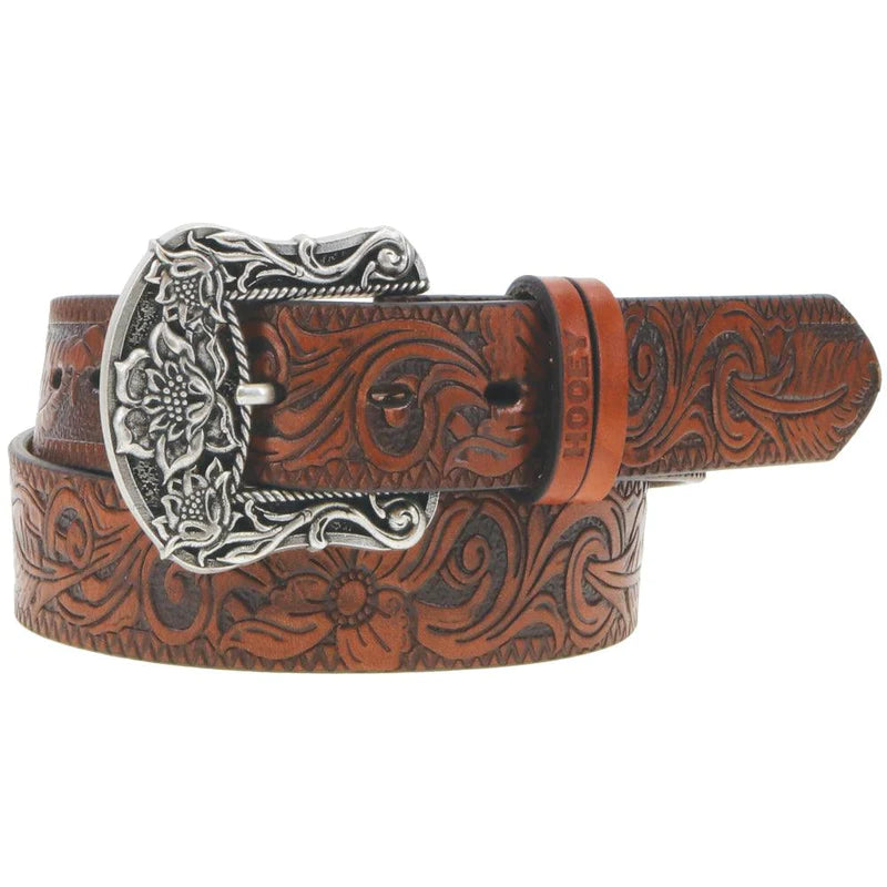 Hooey Ladies Brown/Feather Floral Belt-1.5" Wide