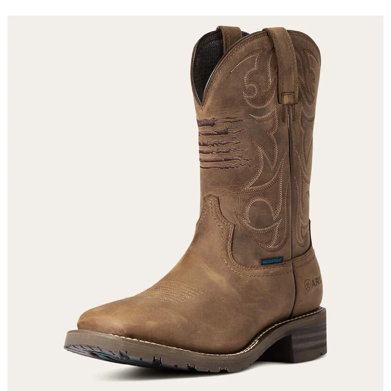 Men's western boots with a scalloped edge and a pull - on strapAriat Men's Hybrid Patriot Waterproof Work Boot