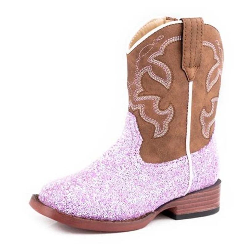 Men's western boots with a concho - studded strap and a pointed toeRoper Toddler Purple Glitter Blast Boots